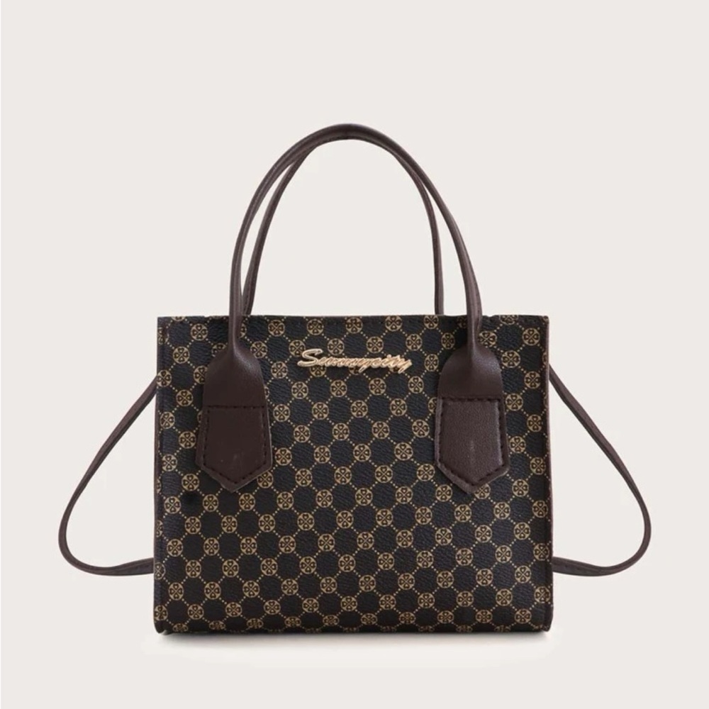 ⚠️Clearance Mini Brown Geometric Print Satchel Crossbody Bag